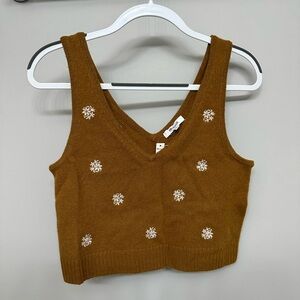 Madewell Medium Fall Cropped Floral Embroidered Sweater Tank New with Tag